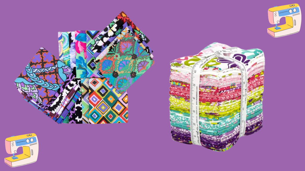 Fabric stacked on a purple background