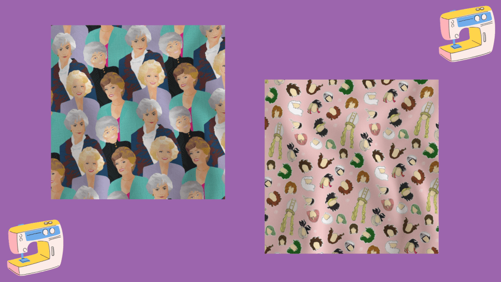 Licensed character fabric on a purple background