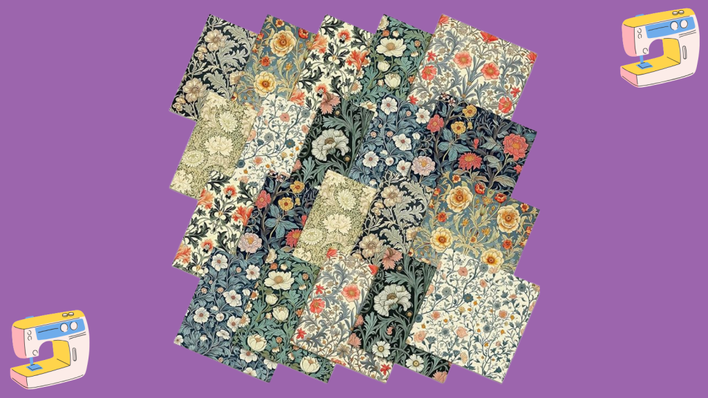 A bundle of pre-cut fabric on a purple background